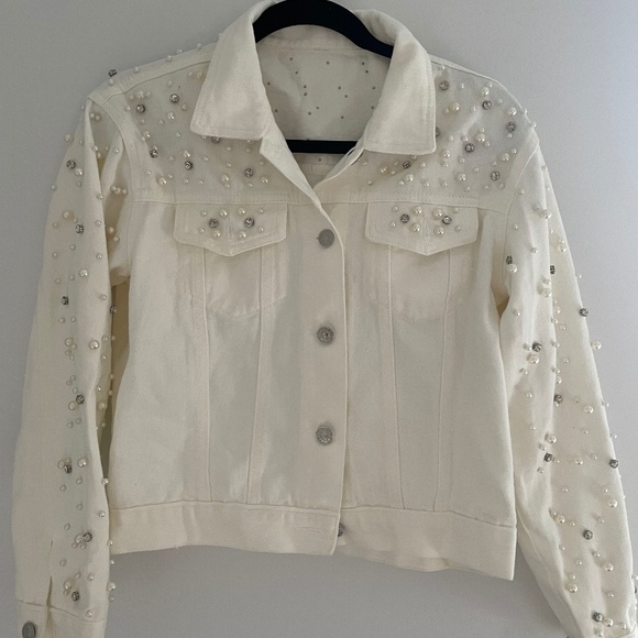 Worn once pearl/rhinestone jean jacket - Picture 2 of 3